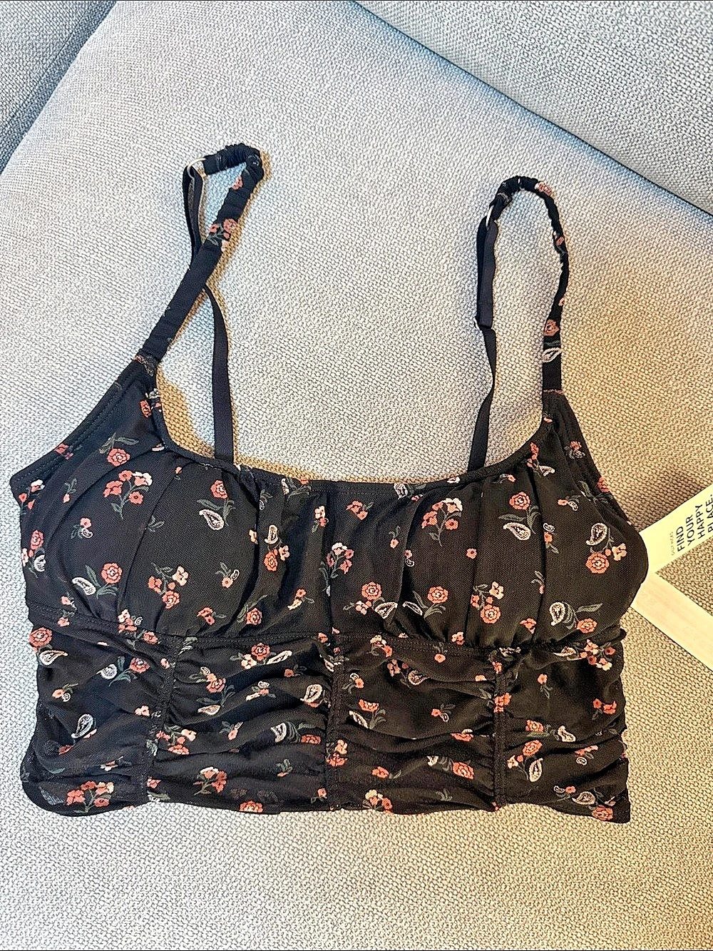 Floral Crop Top in Black & Pink, Medium NWT